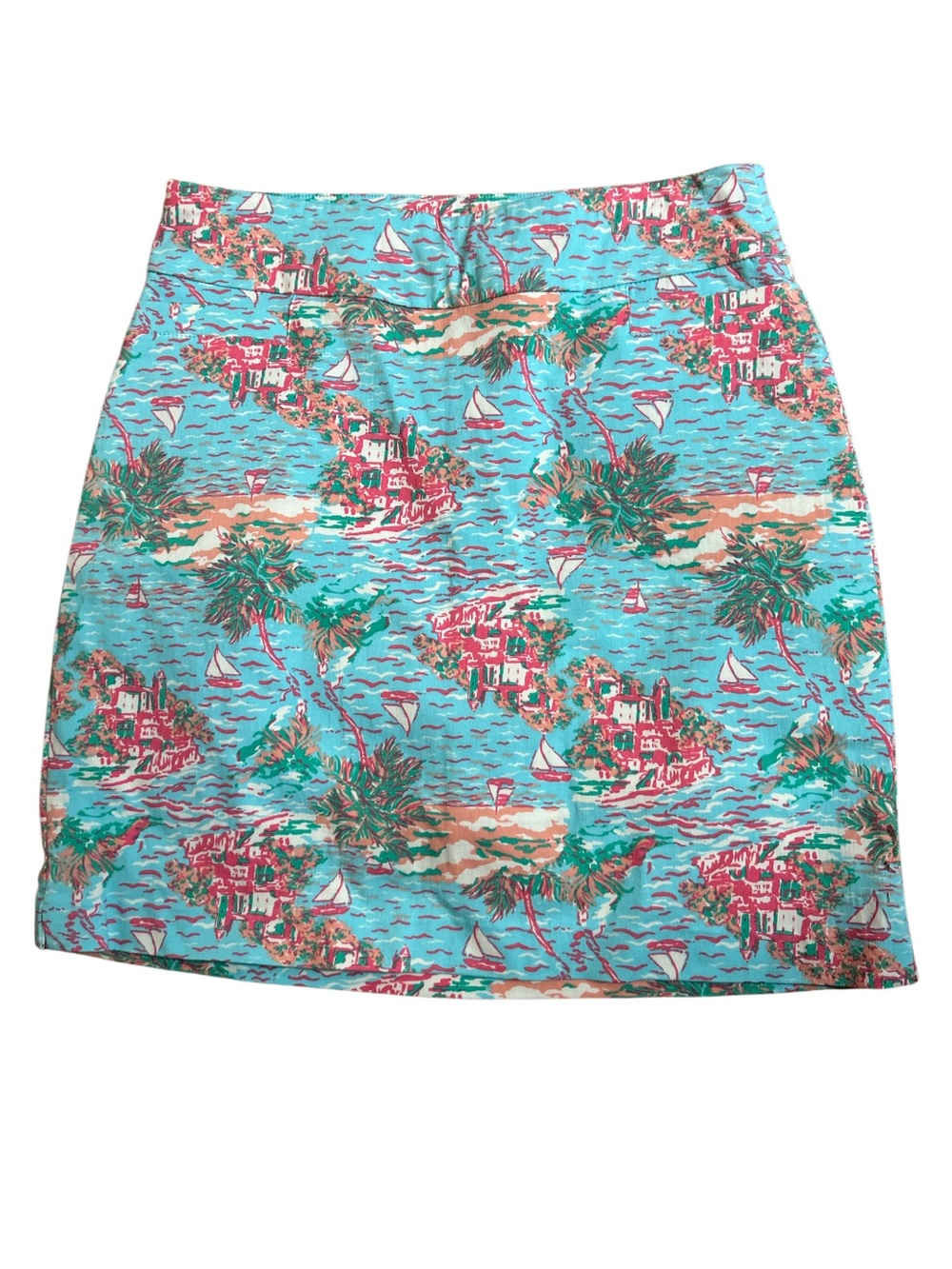 Kim Rogers Skort Blue Tropical Print Skirt Built-In Shorts Stretch Vacay Size 10